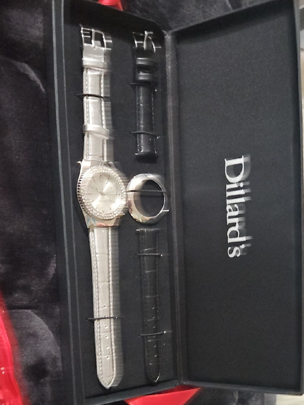 Dillard's Silver Crystal Accent Women's Watch with Extra Straps